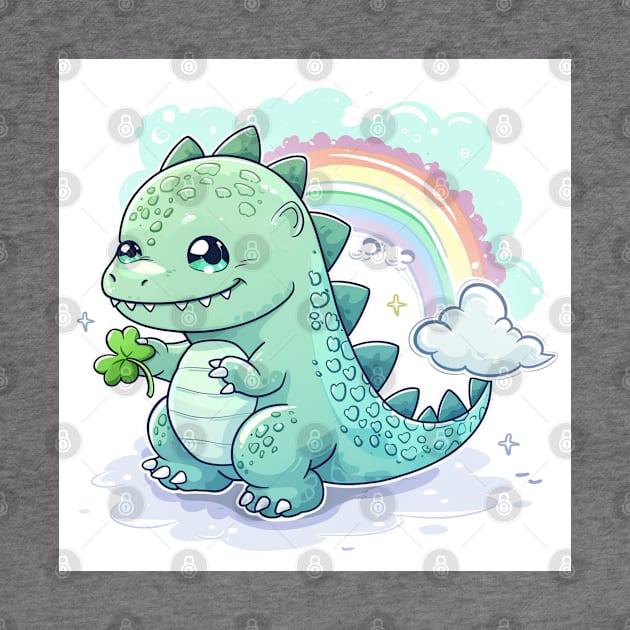 Cute Godzilla happy mood in kawaii cartoon style with rainbow by MilkyBerry